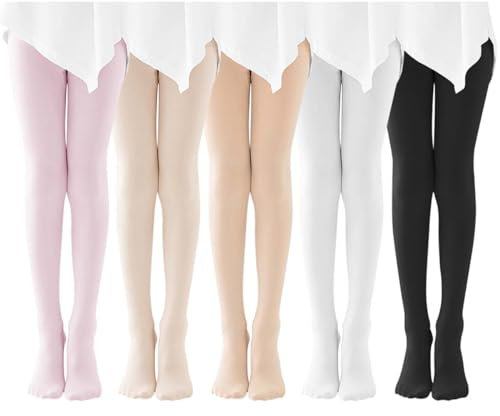 AOOPOO Lot de 5 Collant de Danse Classique Fille, Collant de Ballet Enfant, Collants de Danse Femme avec Pied, Bas Doux et Confortables Leggings Ballet, pour Ballet Yoga Gymnastique