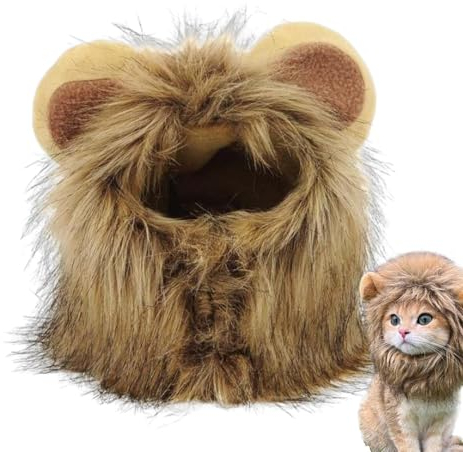 Haustier-Löwenmähne-Perücke, Katzenhut-Löwenmähne | Haustierkostüme Hut Ausgefallenes Löwenhaar Katzenkleidung Kleid - Katze Löwe Mähne Perücke Halloween Outfit Ausgefallenes Löwenhaar