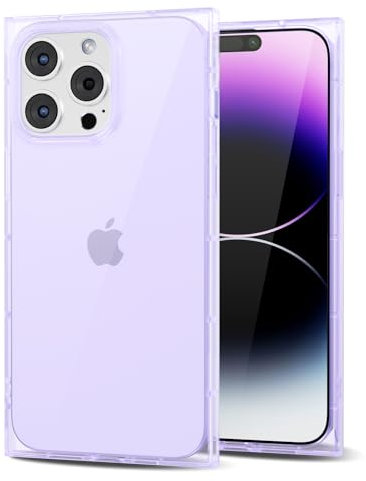 Svanove Custodie per iPhone 14 Pro Max Trasparente Quadrato, Trasparente Quadrato Rettangolo Custodia per Telefono Protezione per Fotocamera, Sottile Silicone Antiurto Guscio Morbido, Lilla