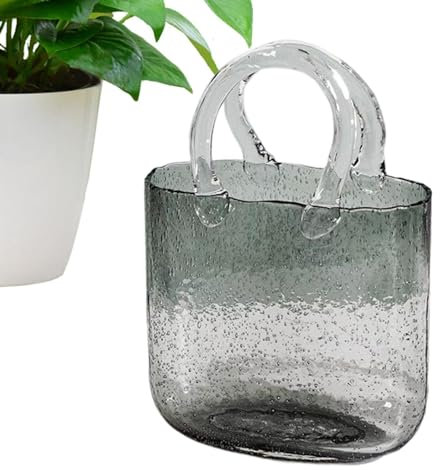 Xvilmaun Glas Handtasche Vase | Tasche Glasvasen | Klare Handgemachte Vase | Portemonnaie-Vase aus Glas | Kreative Bubble Handtasche Blumenvase | Dekorative Vase Glas Handtasche