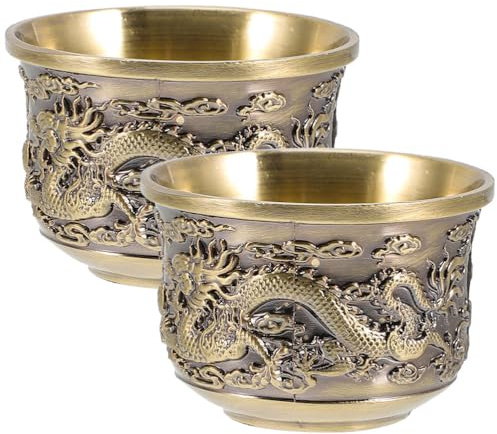 PRETYZOOM Retro Teetasse Im Chinesischen Stil Dragon and Phoenix Cup Aus Zinklegierung 2Er Set 1.97 Zoll Für Tee Kaffee Milch Saft Wohnaccessoire