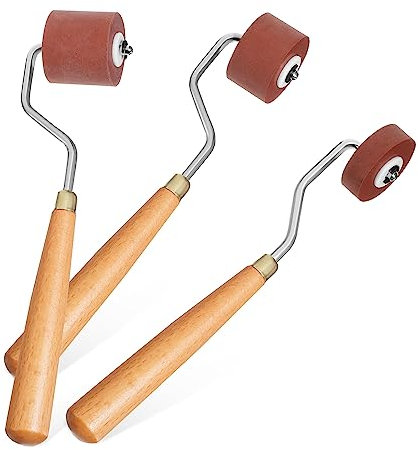 HAWILLOSCH 3piezas Rodillos De Goma Para Impresión y Manualidades Con Mango De Madera Para Pintura Al Óleo Estampado y Aplicación De Pegamento