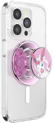 PopSockets Phone Grip for MagSafe with Kickstand, Magnetic Stand, Swappable Top, Secure Hold for iPhone MagSafe Cases, Phone & Tablet Grip - Enamel Sylveon Wink