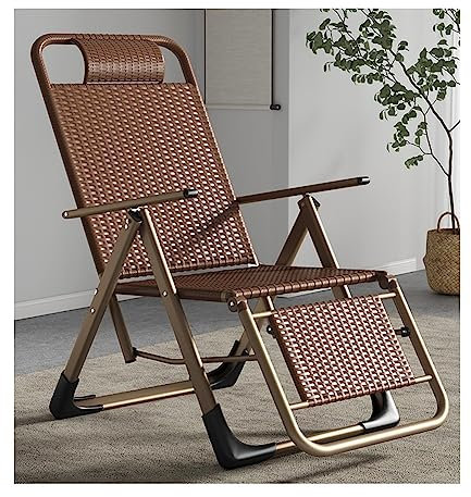 Klappbarer Liegestuhl mit Schwerelosigkeitseffekt, verstellbare Terrassen-Lounge-Chaiselongue, Korb-Rattan für den Außenbereich mit Kissen für den Poolbereich, Hof, Strand, Innengarten, tragbare Tragk