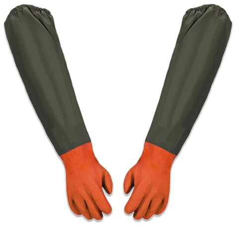 OUTALIZ Gants de Nettoyage D'étang, gantes de Sécurité à Longue Section, gants en Caoutchouc Longs, gantes Longs étanches, gants pour L'entretien des Bassins, gants de Travail étanches, Orange