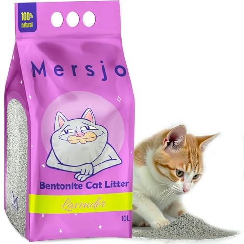 Mersjo Lavender Bentonitstreu 10L – Natürliche Katzenstreu, Staubfrei, Starke Klumpenbildung, Hohe Feuchtigkeitsaufnahme, Umweltfreundlich