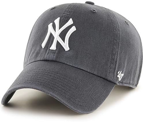 47 Brand MLB Charcoal Team Color Primary Logo Clean Up Adjustable Strap Baseball Dad Hat Cap, Adult One Size Fits All, New York Yankees Charcoal, One size