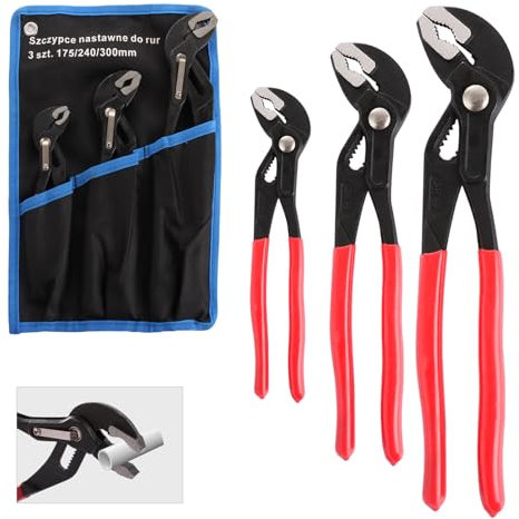 Oungy 3 Piece Water Pump Pliers Set, 7In 10In 12In Slip Joint Pliers, Adjustable Groove Joint Plier, Plumbing Pipe Grips Wrench with Red Grips