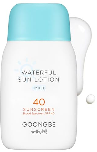 GOONGBE Waterful Sun Lotion Mild SPF 40 - Zinc Oxide Water Resistant Mineral Sunscreen for Babies, Kids & Adults - Hypoallergenic, Vegan, Reef-Safe - Korean Sun Care for Sensitive Skin, 2.82 fl.oz.