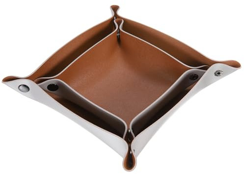 sourcing map 2pcs PU Leather Valet Tray Unisex Folding Small Catchall Tray Organizer Portable Nightstand Bedside Desk Tray for Key Wallet Watch Coin Jewelry Dice, Brown Silver