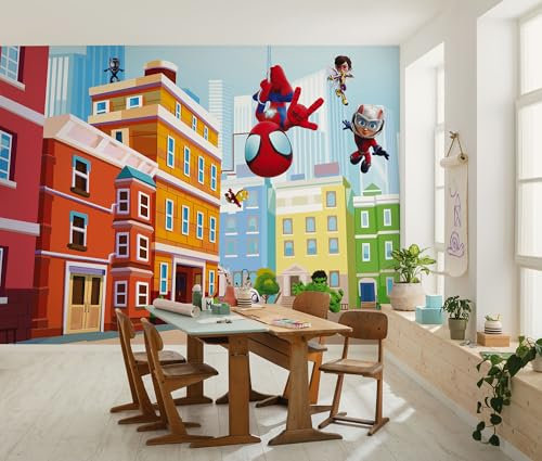 Komar Papier peint photo non tissé - Marvel Spidey and His Amazing Friends City - Dimensions : 400 x 250 cm - Pour chambre d'enfant