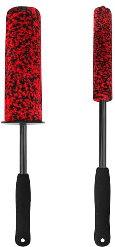 Zhichengbosi 2 PCS Car Wheel Cleaning Brushes, Black Brush for Cleaning Car Wheel, Car Grille, Air Vents, Exhaust Pipetrim, Emblems (Black+Red)