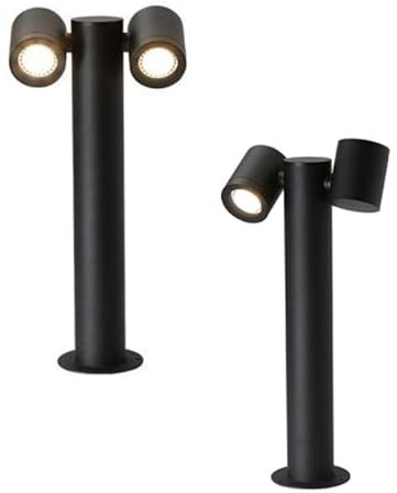 Dopastore Lampione da Terra Doppio Attacco 2xGU10 Design Moderno con Due Paralumi Orientabili Altezza 44CM Grigio Alluminio IP44 Esterno