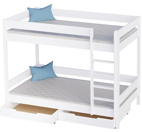 KidsComfort Etagenbett 180x80 cm Weiß Ohne Matratze Mit Schubladen Hochbett +6 Jahre Stockbett Kinderbett Aus Holz Mit Stauraum I Platzsparendes Bett Für Geschwister