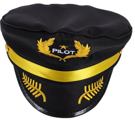 OUNONA Pilotenmütze Piloten-Flugmütze einer Fluggesellschaft Kapitänsmütze Pilotkapitän Polyester Black