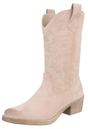 Ital Design Damen Stiefel mit Reißverschluss und Blockabsatz, spitze Form