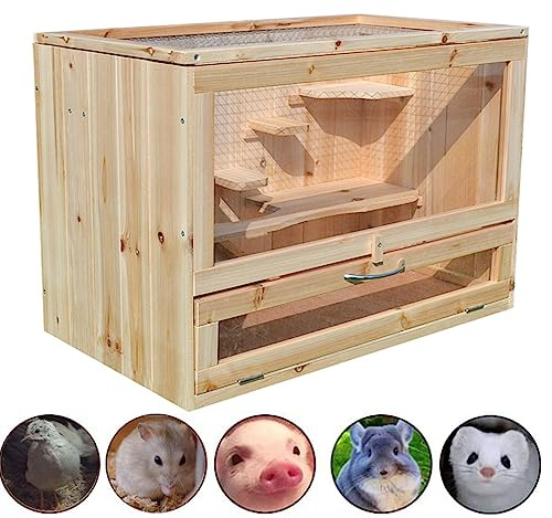 Meerschweinchenkäfig – Hamsterkäfig für Zwerghamster, Meerschweinchen, Chinchilla, 2-stöckige Öffnung oben, ausziehbare Ablage, Rattenkäfig, Kaninchenkäfig aus Holz, Hamsterkäfig und Lebensräume