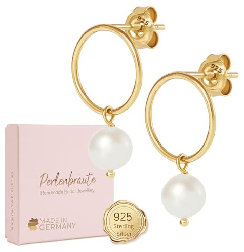 Schmuck mit Perlen Hochzeit – premium 925 – Ohrringe Braut – hochwertiger Brautschmuck Perlen – Damen Schmuck gold Braut – Brautohrringe, Ohrstecker