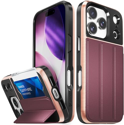 VENA vCommute for iPhone 17 Pro Wallet Case, [Military Grade Drop Protection] Flip Leather Cover Slot Card Holder with Kickstand - Red