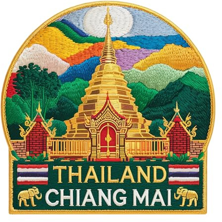 Chiang Mai Thailand Patch (8,9 cm) Bügeln/Aufnäher, Reise-Souvenir-Emblem, perfekt für Rucksäcke, Jacken, Hüte, Taschen, Basteln, Geschenkflicken