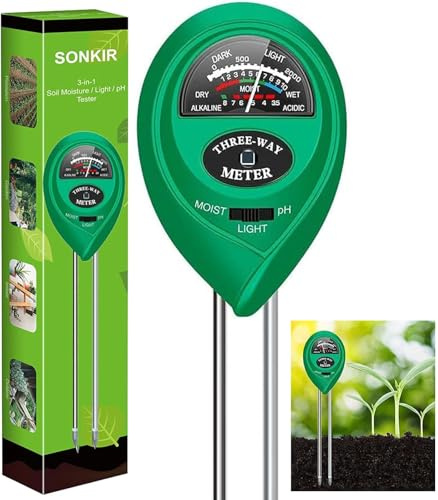 Soil Moisture Meter Soil PH Tester Light Meter Plants Indoors Outdoor Plant Pots, focombance 3-in-1 Plant Water Monitor Large Dial Soil Testing Kit Soil Tester Accurate Hygrometer Sensor Gardening