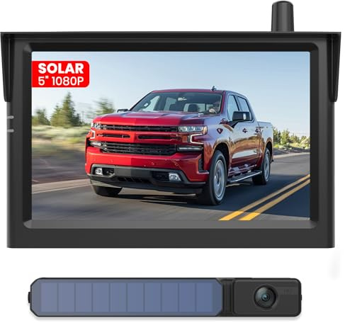 5“ Solar Rückfahrkamera Kabellos Set 3 Min DIY Installation | HD1080P Monitor Unterstützt 2 Channels, IP69K Wasserdicht für Auto, SUV, Van, Wohnmobil Foxpark