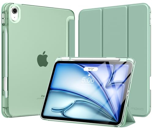 MoKo Cover per iPad Air 11 Pollici (M4/M3/M2) 2026/2025/2024 con Portapenna | Cover per iPad Air 5a/4a Gen 10,9 2022/2020, Custodia iPad Air Trifold Leggera con Retro PC Rigido Traslucido, Verde Agave