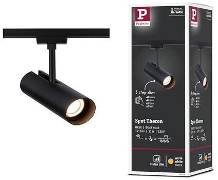 Paulmann 95696 URail Schienenspot Theron Einzelspot 1020lm 11W 3000K dimmbar 230V Schwarz matt