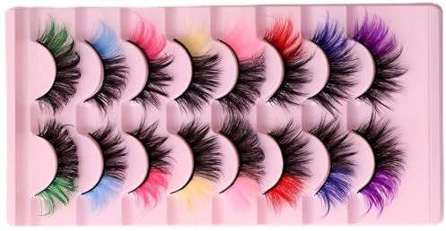 LKJAUOZ 8 Paires Faux Cils de Couleur Dégradée, Faux Cils ColoréS, Faux Cils, Extensions de Cils en Fibres Colorées pour Scène Party Cosplay Halloween