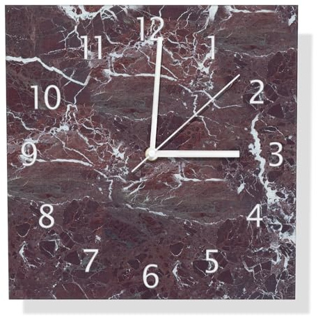 Wallario Design Wanduhr Roter Marmor-Optik aus Aluverbund, Alu-Uhr Größe 30 x 30 cm, weiße Zeiger mit Metalloptik