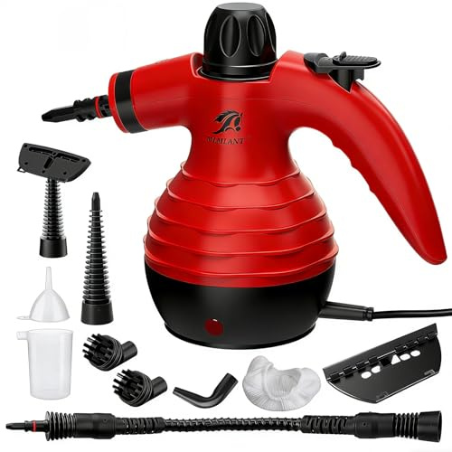 MLMLANT Pulitore a vapore manuale, multifunzione con blocco di sicurezza e kit accessori da 10 pezzi, per casa, auto, tappeti, divani e cucina.
