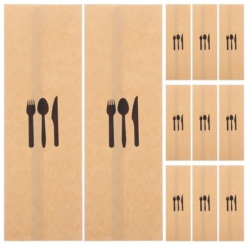 ifundom Bolsas Porta Cubiertos de Papel Kraft 100 Unidades, Funda para Utensilios de Cocina, Tamaño Compacto, Resistente y Multifuncional, Adecuado para Restaurante, Banquetes y Fiestas