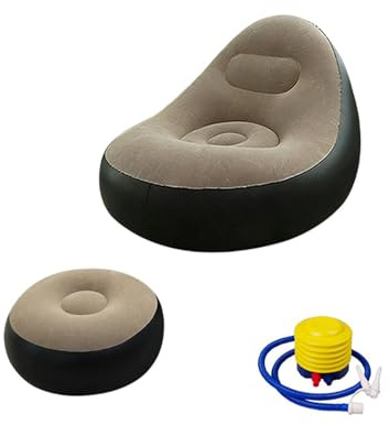 Generisch Aufblasbares Sofa mit Fußhocker Flocking Luftsofa Erwachsene Lounge Couch Faltbar Inflatable Sofa Set Camping Garten (D)