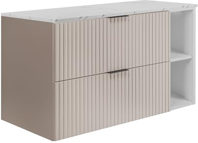 3E 3xE living.com Wandhängender Badezimmerschrank, Kaschmir/weißem Marmor-Optik (MDF), 100 x 57 x 46 cm