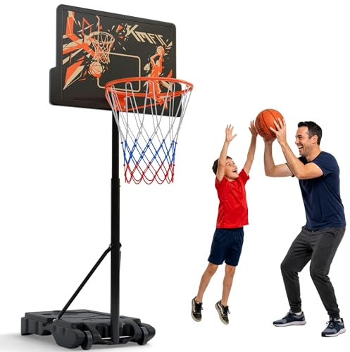 KM-Fit Canestro Basket Regolabile 110–210 cm | Supporto Basket Portatile con Ruote & Porta Palla | Canestro da Esterno per Bambini e Principianti | incl. 2 reti
