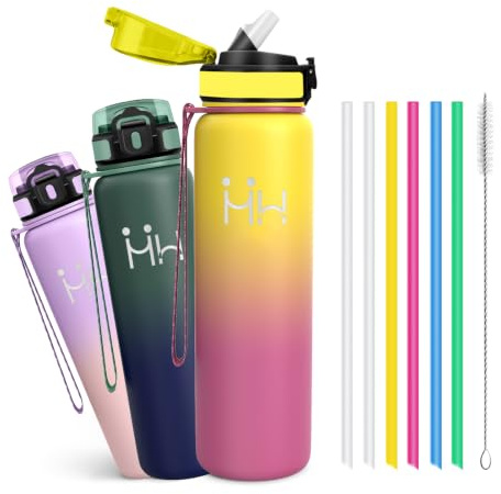 Borraccia Termica 1 litro - Borraccia Termica - Senza BPA - Bottiglia Termica Con Cannuccia- Borracce Termiche - Mantiene Caldo per 12 Ore/Freddo 24 Ore, Borracce per Sport, Trekking, Ciclismo