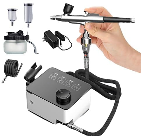 Airbrush Kit with Compressor, Adjustable Air Pressure, 0.3/0.5mm Nozzles for Cake Decorating, Makeup, Art and Nail Design, Ideal for Hobbyists and Professionals