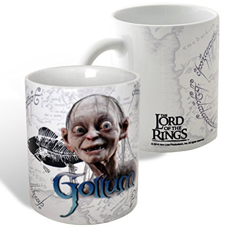 Elbenwald Herr der Ringe Tasse Gollum Rundumdruck mit Ring-Motiv Keramik 300 ml weiß