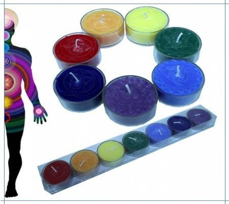 7St. SET Feng Shui Chakra Teelicht Duftkerzen, Kerzen aus 100% Palmöl mit äth. Ölen in Geschenkbox