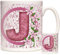 Letter J Gift Monogram Initial Mug - Alphabet Birthday or Celebration Gift for People Whose Name Begins With J - Pink Flower Design, 11oz Ceramic