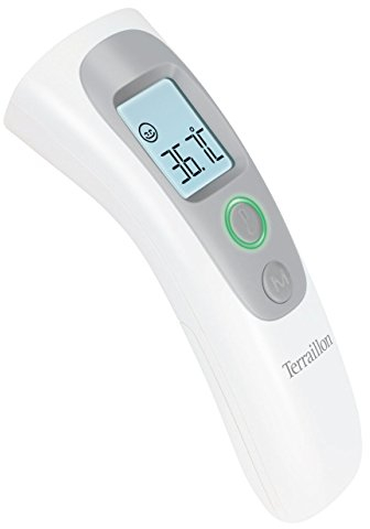 TERRAILLON Kontaktloses Infrarot-Thermometer – Für Erwachsene und Babys – Misst Temperatur von Körper/Objekten/Flüssigkeiten/Umgebungsluft – Speichert die letzten 9 Messungen – Weiß/Grau