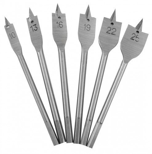 6PC FLAT SPADE WOOD DRILL BIT SET HOLE CUTTER BORE 10MM 13MM 16MM 19MM 22MM 25MM