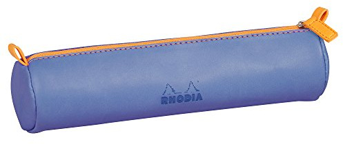 RHODIA 318898C - Rhodiarama Saphir Round Pencil Case - 21.5 x 5.5 cm - Genuine Orange Stitching - Ivory Jersey Interior - Faux Leather - Storage for Pens, Pencils, Markers, Small Supplies