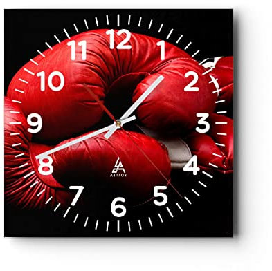 Modern Wanduhr Sport Handschuhe Leder Wettkampf 40x40cm Quadrat Groß Wand Uhr Glas Analog Zimmeruhren Küche Büro Wohnzimmer Glasuhr Wall Clock Dekoration Design Wanddekoration Küchenuhr C4AC40x40-2211