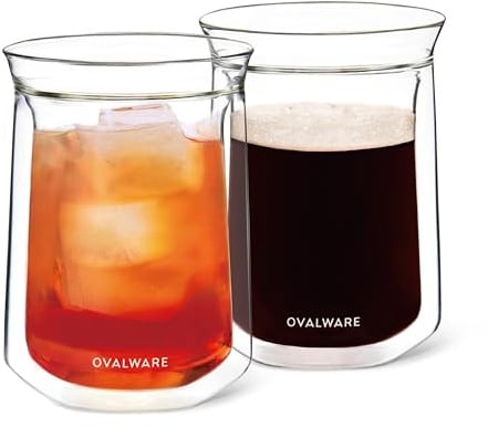 Lot de 2 tasses en verre isolées à double paroi – Verre borosilicate pour café, thé, whisky, cocktails et autres boissons – Bocal à double paroi minimaliste et durable – 350 ml