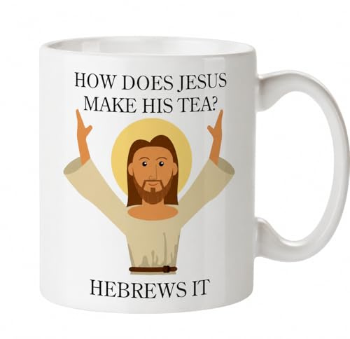 Kruzroyal Funny Jesus Mug - How Does Jesus Make His Tea? Hebrews It - 11 oz Ceramic Novelty Tea Coffee Mug, Funny Christian Gift, Secret Santa, Birthday Present