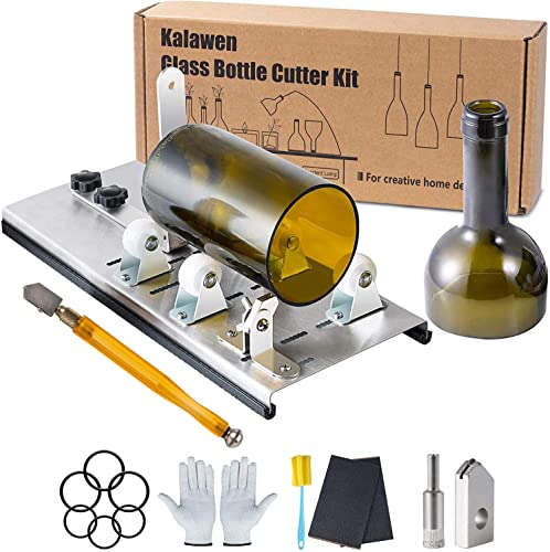Kalawen Tagliavetro Bottiglie Professionale, Taglierina per Bottiglia di Vetro di Vino Birra, Diamante Taglierino Vetro Bottiglia Acciaio inossidabile Strezzo DIY Cutter Fai da Te DIY