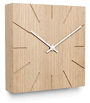Natuhr Holzuhr Wanduhr Tischuhr Holz - Beam - geräuscharm Massivholz modern Design 17 x 17 cm (Eiche unbehandelt weiße Zeiger, Quarzuhrwerk)