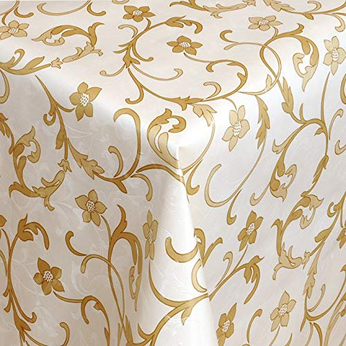 DecoHomeTextil Heimtextilmanufaktur Wachstuch Wachstischdecke Tischdecke Gartentischdecke Barock Blumen Creme Breite & Länge wählbar 120 x 120 cm Eckig abwaschbar