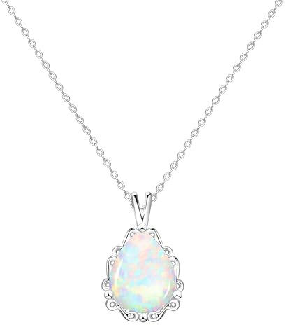 KristLand Moonlight Kette Damen Damenschmuck Leuchtend Erstellt Weißer Opal Anhänger aus Sterlingsilber mit Anhänger Träne Wassertropfen Form Halskette Geschenk für Frauen Mädchen Hochzeiten Party